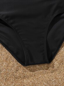 Girls Letter Tape Cut Out One Piece Swimsuit - Black - View 5