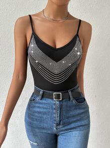 Allurite Top de tirantes con diseño de diamante de imitación - Negro - Ver 4