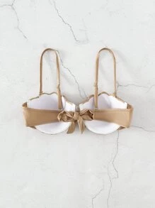 SHEIN Swim Summer Beach Scallop Trim Push Up Bikini Top - Khaki - View 4
