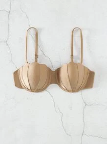 SHEIN Swim Summer Beach Scallop Trim Push Up Bikini Top - Khaki - View 6