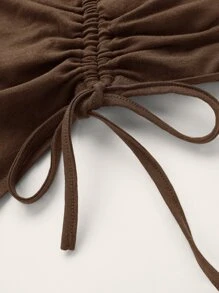 SHEIN ICON 大碼十字交叉後背繫帶側抽繩手帕下擺掛脖上衣和袖套 - 咖啡棕 - 查看 3