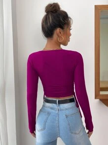 Firerie Solid Wrap Tie Side Crop Tee - Red Violet - View 2
