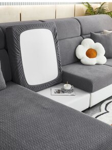 1pc Geometric Jacquard Sofa Seat Cover - Dark Grey - View 1