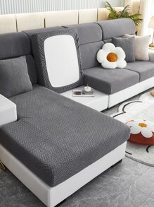 1pc Geometric Jacquard Sofa Seat Cover - Dark Grey - View 4