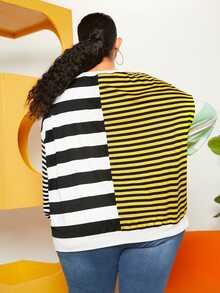 SHEIN CURVE+ Plus Striped Print Drop Shoulder Sweatshirt - Multicolor - View 2