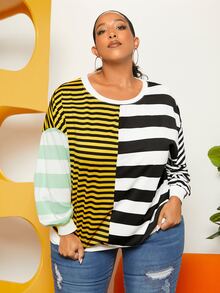 SHEIN CURVE+ Plus Striped Print Drop Shoulder Sweatshirt - Multicolor - View 3