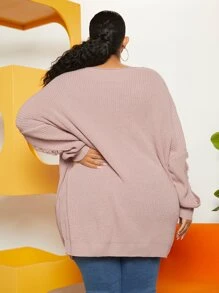 SHEIN CURVE+ Jersey desgarro escalonado de manga murciélago bajo con abertura - Rosa vieja - Ver 2