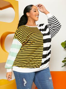 SHEIN CURVE+ Plus Striped Print Drop Shoulder Sweatshirt - Multicolor - View 6