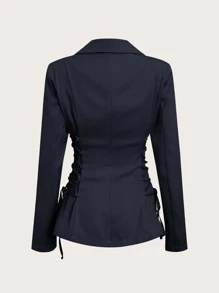 SHEIN EZwear 側邊綁帶素色西裝外套 - 藏蓝色 - 查看 2