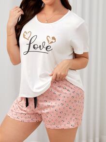 Plus Heart & Letter Graphic PJ Set - Multicolor - View 4