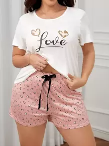 Plus Heart & Letter Graphic PJ Set - Multicolor - View 1