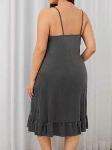 Plus Contrast Lace Ruffle Hem Cami Nightdress - Dark Grey - View 2