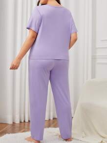 Conjunto de pijama pantalones con camiseta con estampado de mariposa - Lila Púrpura - Ver 2