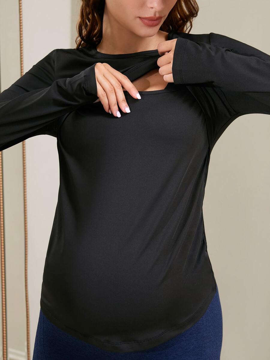 SHEIN Maternity Solid Nursing Tee - Black - View 1