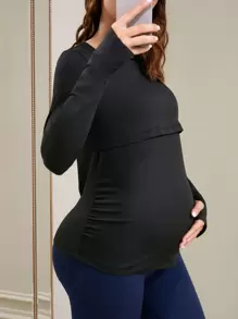 SHEIN Maternity Solid Nursing Tee - Black - View 2