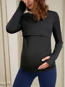 SHEIN Maternity Solid Nursing Tee - Black - View 4