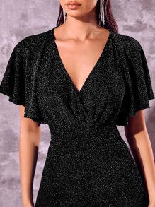 SHEIN Belle 蝴蝶袖金屬亮絲連身褲