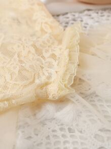 嬰兒攝影拼接網紗蕾絲連體衣和頭巾 - 杏色 - 查看 3