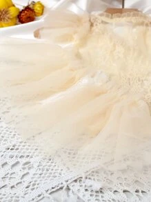 嬰兒攝影拼接網紗蕾絲連體衣和頭巾 - 杏色 - 查看 5