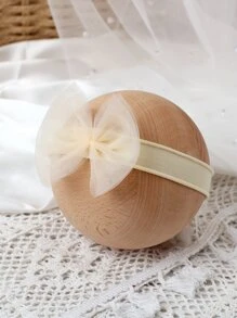 嬰兒攝影拼接網紗蕾絲連體衣和頭巾 - 杏色 - 查看 8