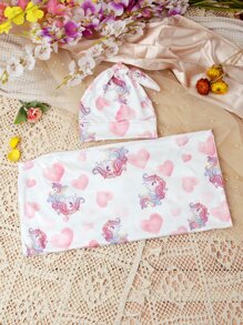 Recién nacido foto con corazón & con estampado de unicornio Manta & Sombrero