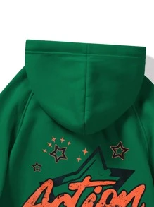 ROMWE MEN Prep Men Letter Graphic Raglan Sleeve Drawstring Thermal Lined Hoodie - Green - View 5