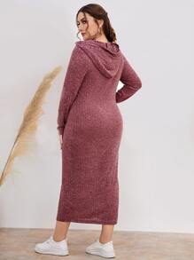 Mulvari Plus Marled Knit Drawstring Hooded Dress Maxi Women Outfit - Redwood - View 2