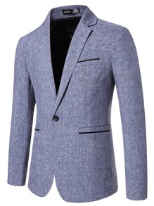 Calvornis Men Space Dye Pocket Single Button Blazer - Dusty Blue - View 1