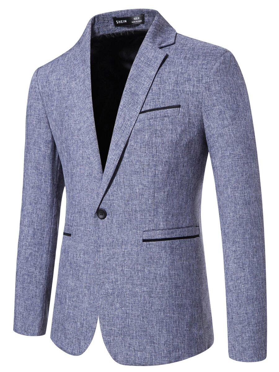 Calvornis Men Space Dye Pocket Single Button Blazer - Dusty Blue - View 1