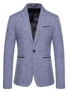 Calvornis Men Space Dye Pocket Single Button Blazer - Dusty Blue - View 3