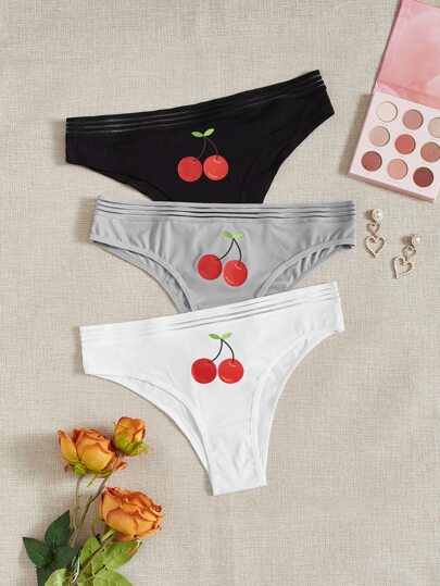 Plus 3pack Cherry Print Panty