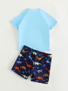 Toddler Boys Cartoon Dinosaur Swimsuit - Blue - View 2