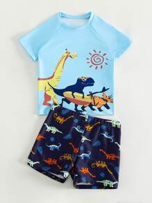 Toddler Boys Cartoon Dinosaur Swimsuit - Blue - View 3