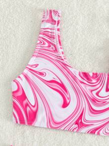 Young Girl Fluid Pattern Cut Out Bikini Set Summer Beach - Multicolor - View 3