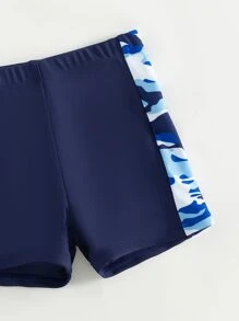 Young Boy Camo Print Swim Shorts With Swim Cap