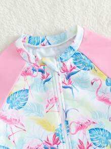 小女童火烈鳥和熱帶印花前拉鍊連體泳衣 - 彩色 - 查看 5