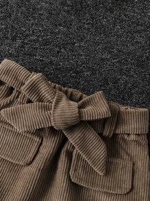 Niñas Camiseta ribete con fruncido & Falda con cinturón - Multicolor - Ver 7