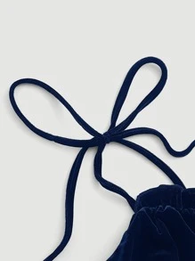 SHEIN MOD Frill Trim Knot Shoulder Velvet Cami Dress - Navy Blue - View 3