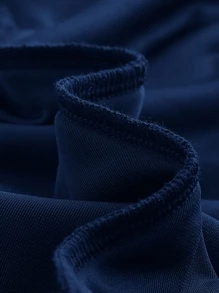 SHEIN MOD Frill Trim Knot Shoulder Velvet Cami Dress - Navy Blue - View 4