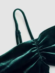 SHEIN MOD 挖肩褶邊絲絨洋裝 - 墨綠色 - 查看 3