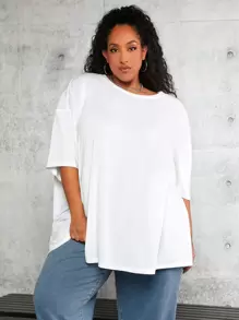 SHEIN CURVE+ Camiseta de hombros caídos unicolor