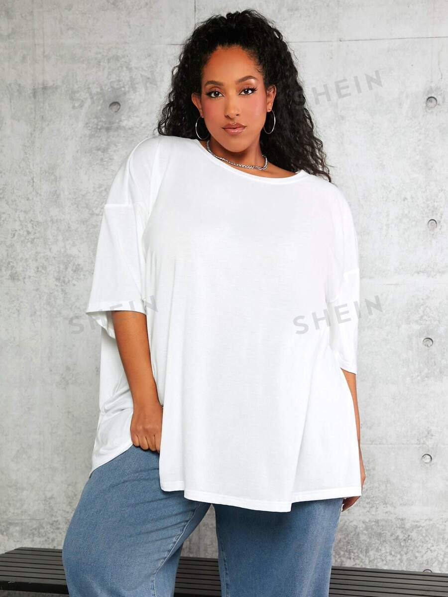 SHEIN CURVE+ Camiseta de hombros caídos unicolor