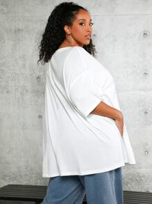 SHEIN CURVE+ Camiseta de hombros caídos unicolor