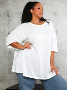 SHEIN CURVE+ Camiseta de hombros caídos unicolor