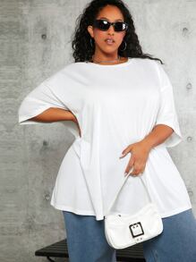 SHEIN CURVE+ Camiseta de hombros caídos unicolor