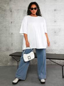 SHEIN CURVE+ Camiseta de hombros caídos unicolor