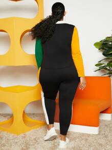 SHEIN CURVE+ Plus Letter Graphic Colourblock Tee & Leggings - Multicolor - View 2