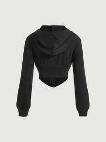 SHEIN MOD Hook And Eye Hoodie - Black - View 6