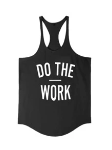 Hombres Top tank de dormir con estampado de letra - Negro - Ver 4