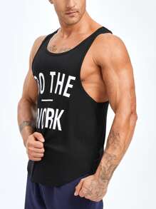 Hombres Top tank de dormir con estampado de letra - Negro - Ver 5